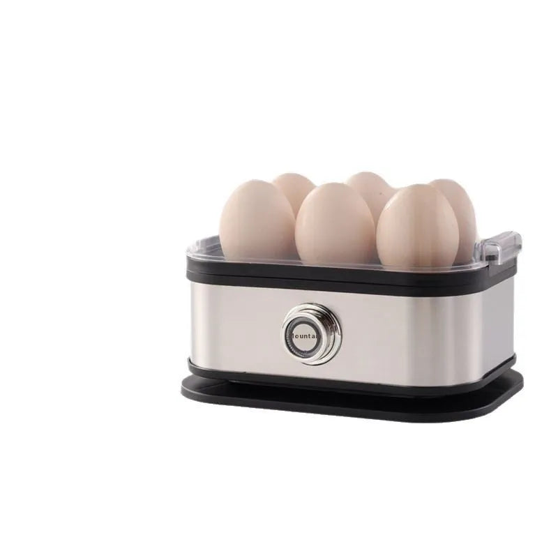 Black stainless steel portable egg boiler with car adapter plug for travel cooking