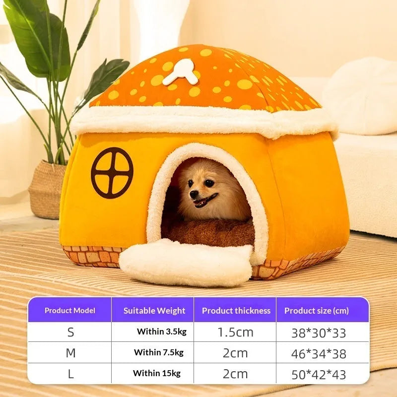 Mushroom house style indoor dog house with detachable cover for small and large dogs