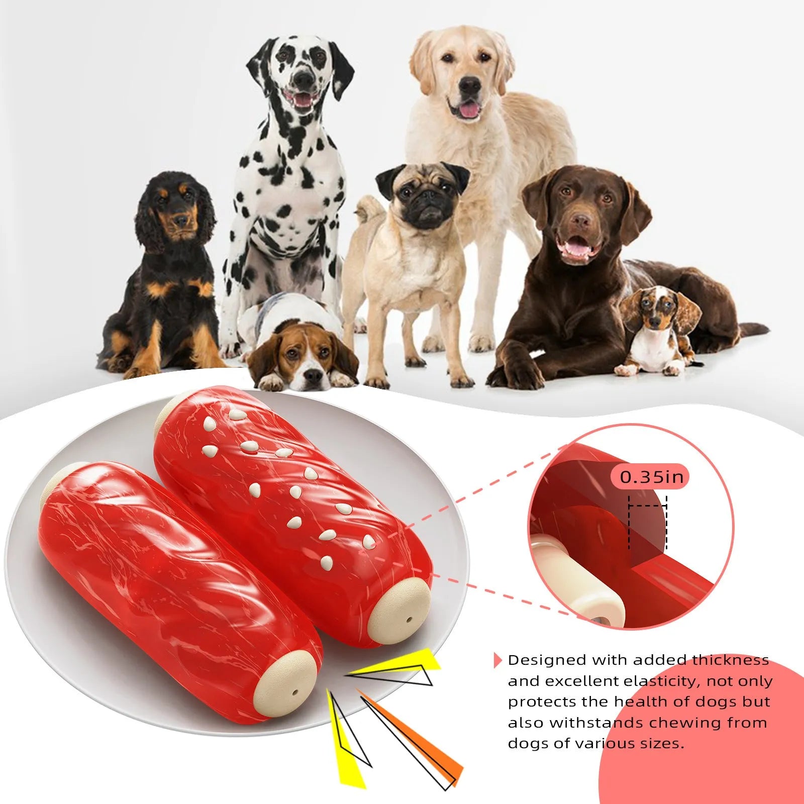 Hard plastic rod-shaped dog chew toy in a primary colour.
