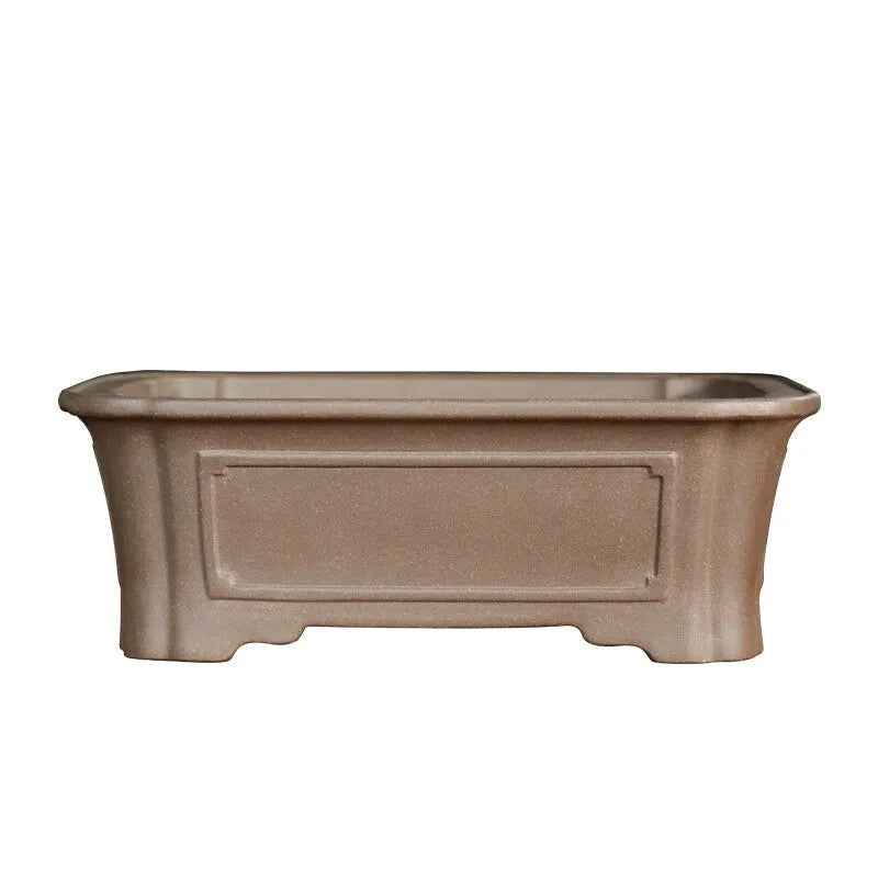 Purple sand rectangular manger bonsai pot with corner-cutting detail in antique classical style