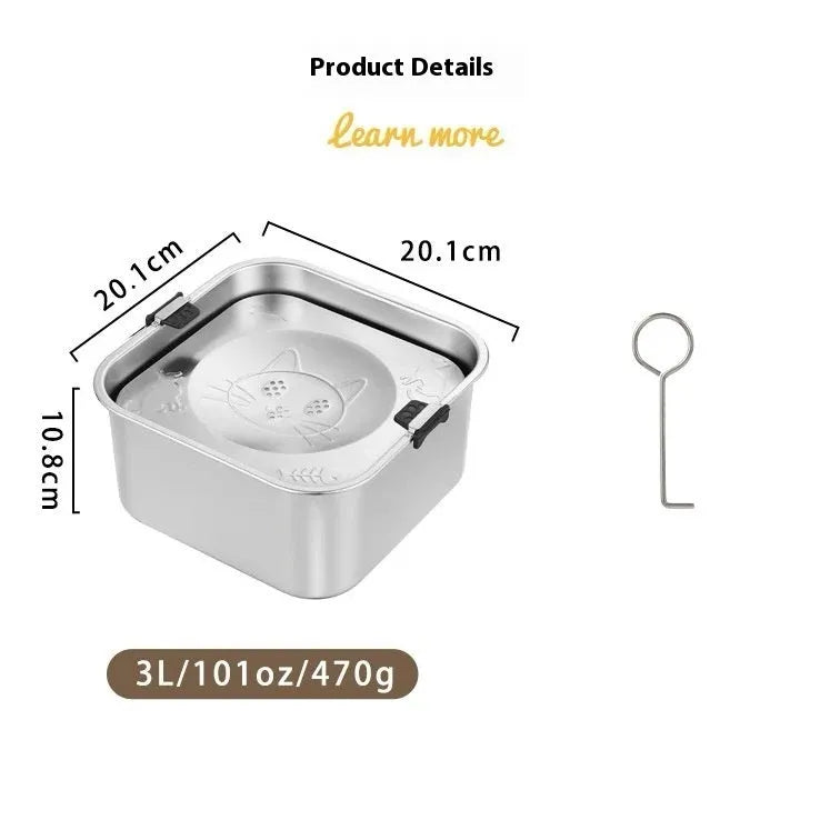 Silver stainless steel pet drinking bowl with wide opening, suitable for dogs and cats, large capacity option