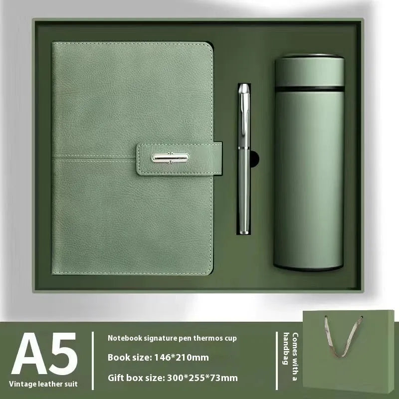 A5 notebook with PU leather cover in various colour options including black, red, green, blue, and orange