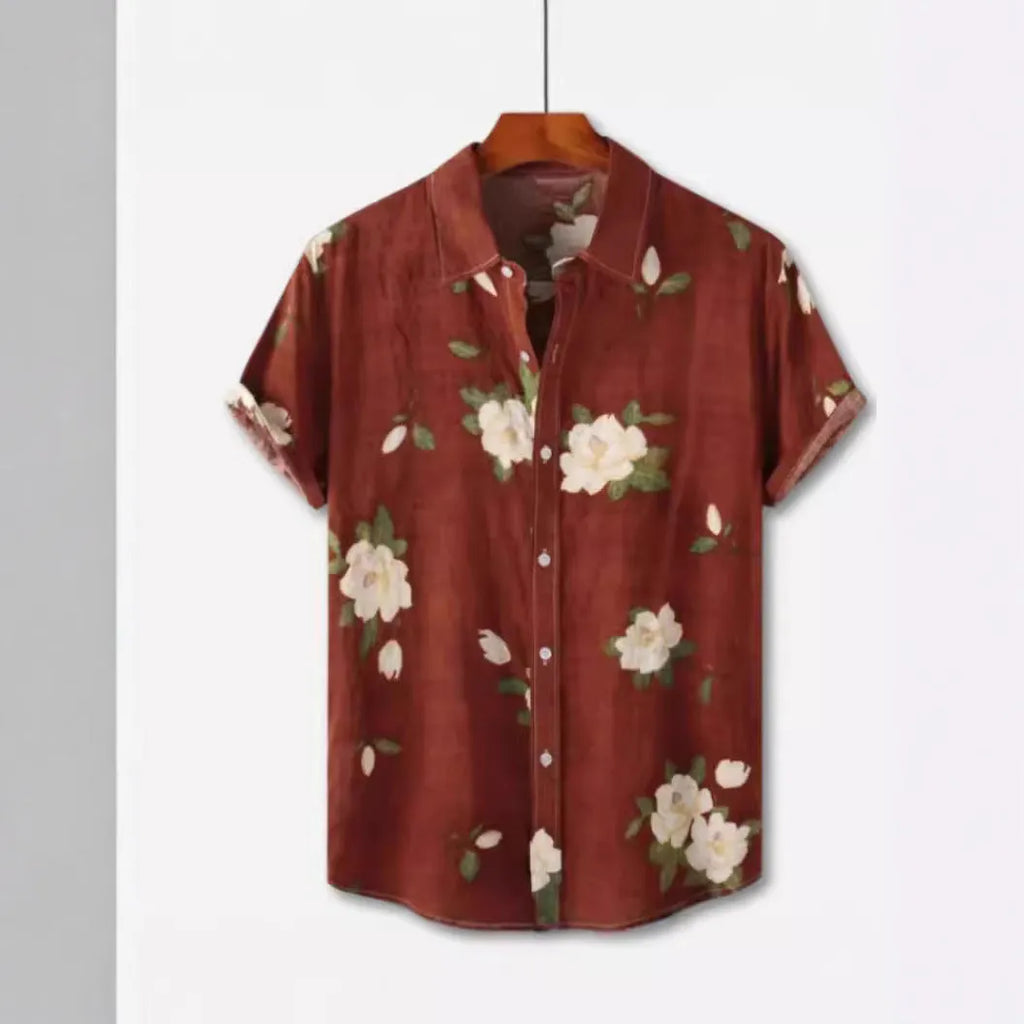 Hawaiian printing lapel short sleeve shirt in floral pattern with polyester fabric and digital print, available in multiple colours