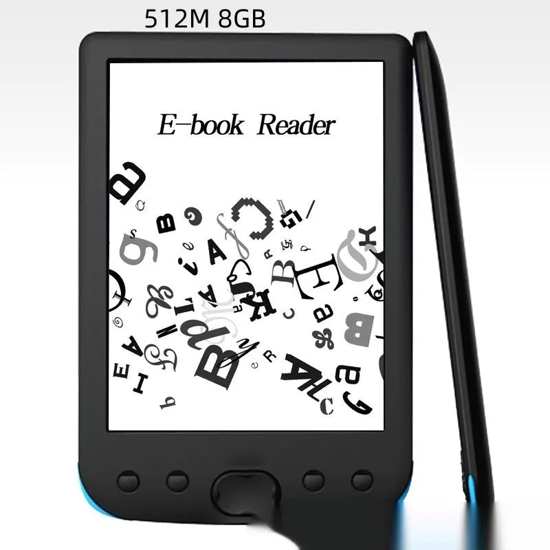 Black 6-inch E-ink screen e-book reader with multiple storage options