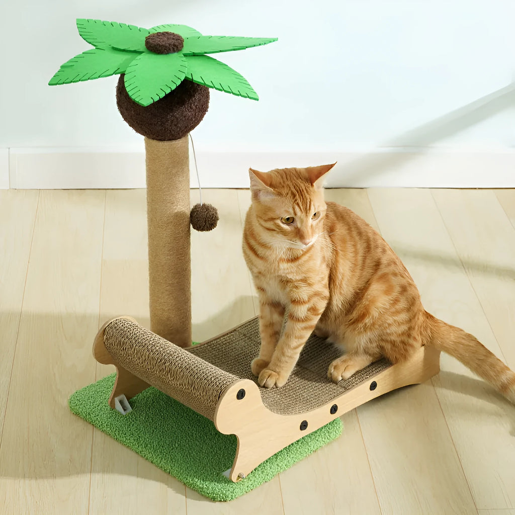 Wooden beach chair design cat climbing frame with hemp mat covering serving as multifunctional pet bed and scratch board