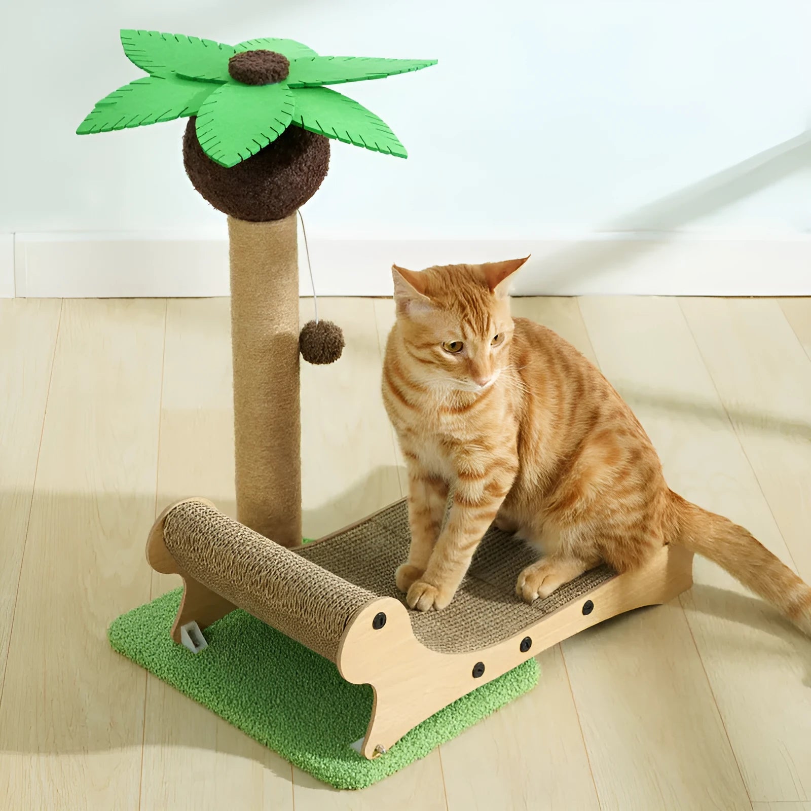 Wooden beach chair design cat climbing frame with hemp mat covering serving as multifunctional pet bed and scratch board
