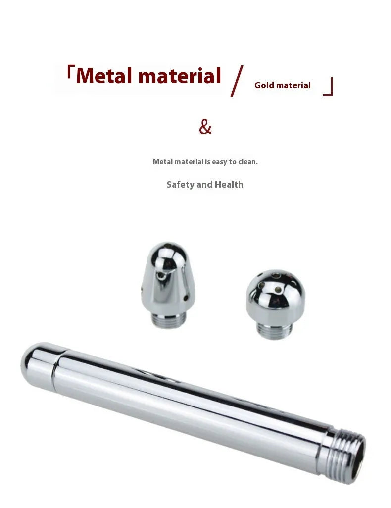 Three-head metal enema vaginal cleaning flusher in space aluminium alloy with flannel bag