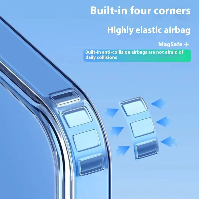 Straight edge airbag transparent magnetic phone case for Apple iPhone 16 and 16 Plus, PC material, simple style, clear colour