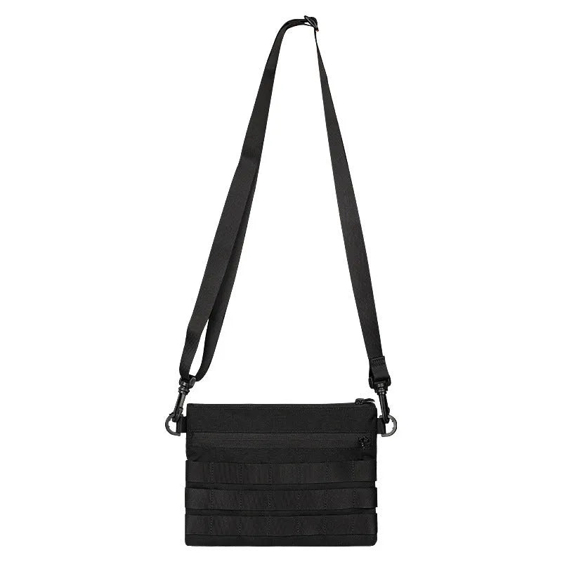 Black Oxford cloth portable outdoor organiser kit measuring 18 by 3.5 centimetres