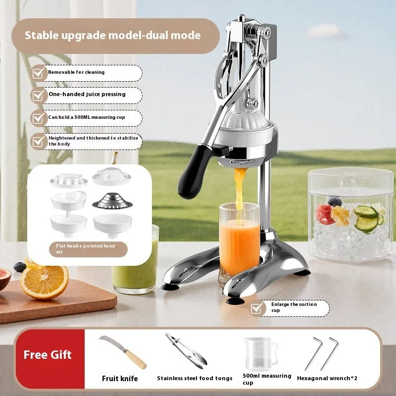 Commercial manual orange juice juicer with stainless steel construction and quick disassembly mechanism