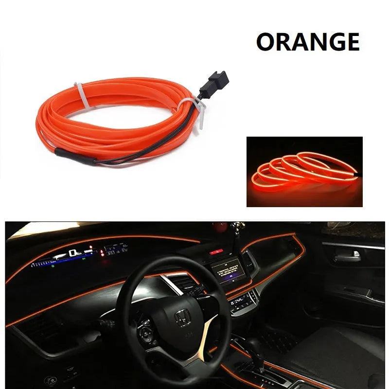 Six-metre long USB-powered LED light strip for car interior ambient lighting in ten colour variants.