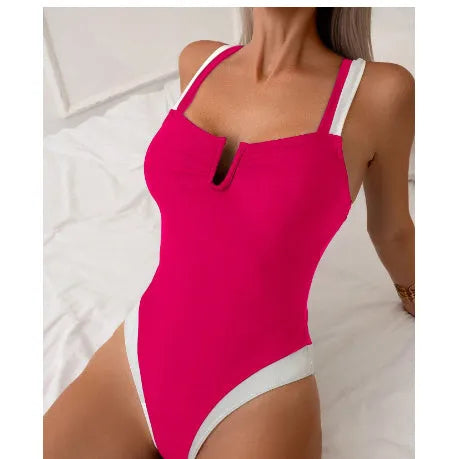 Women's deep V bikini swimsuit in black with European sizing and nylon lining
