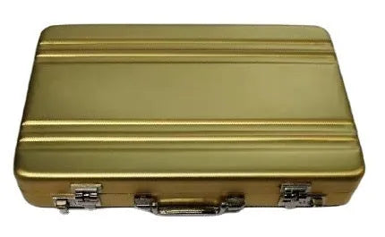Aluminium alloy metal card holder in six colour options showing compact 100x65mm dimensions