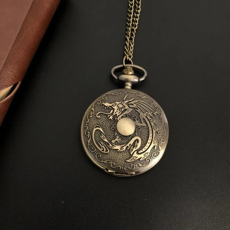 Dragon Bone Stone British pocket watch in bronze colour, 13mm thickness, casual clothing accessory
