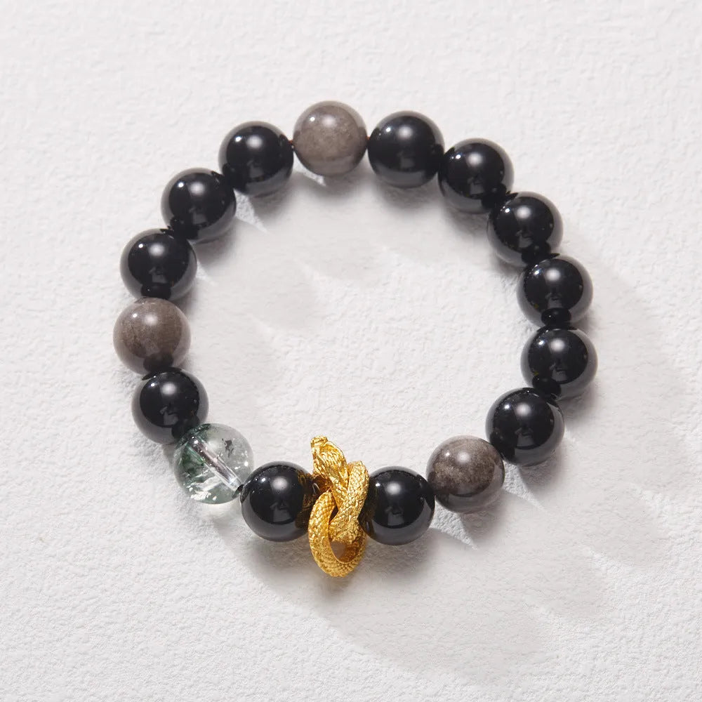 Purple ghost stone nine purple good luck crystal bracelet with 10mm beads and animal zodiac design.