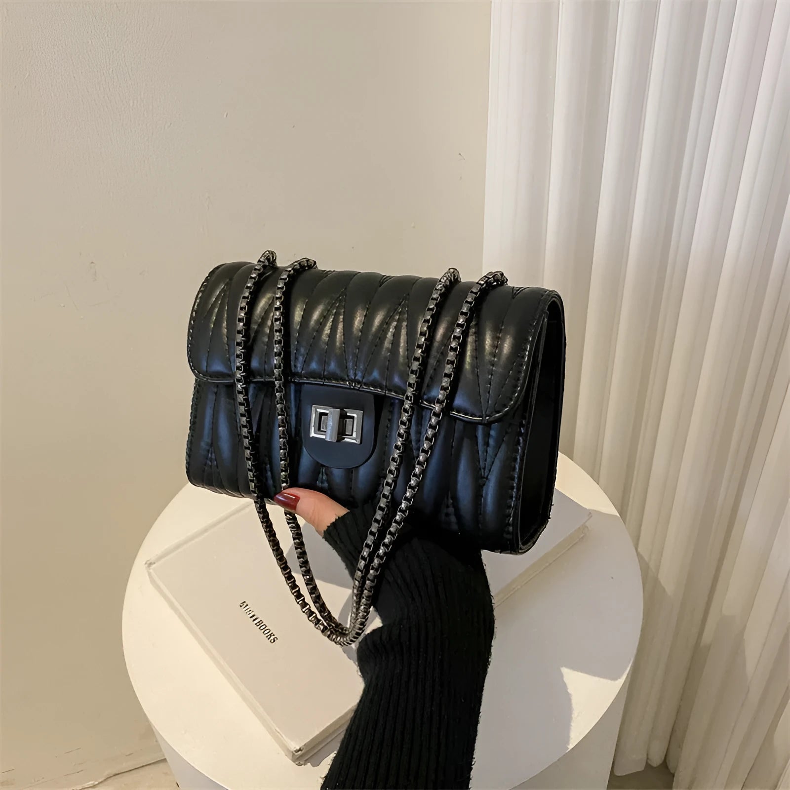 Retro textured diamond pattern women's small handbag in a choice of colours showing front view and internal phone pocket.