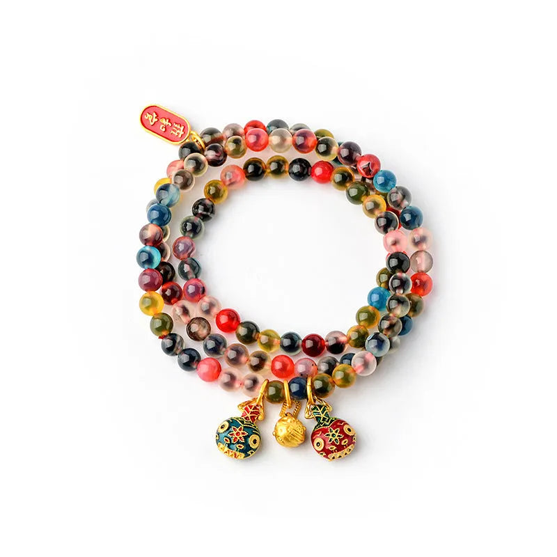Dzogchen half pond agate bracelet with gray glaze and swallowing gold beast decoration