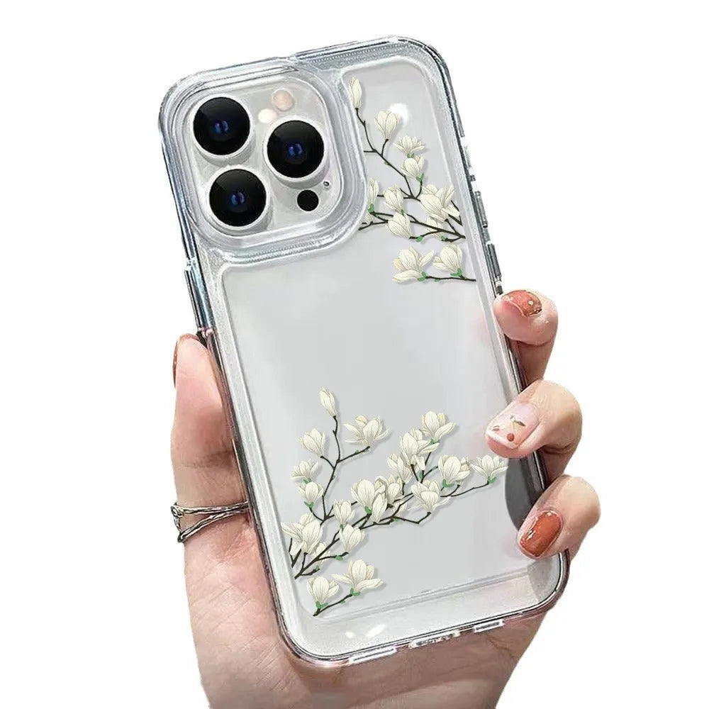 Antique flower transparent silicone phone case with carved tulip motif for iPhone