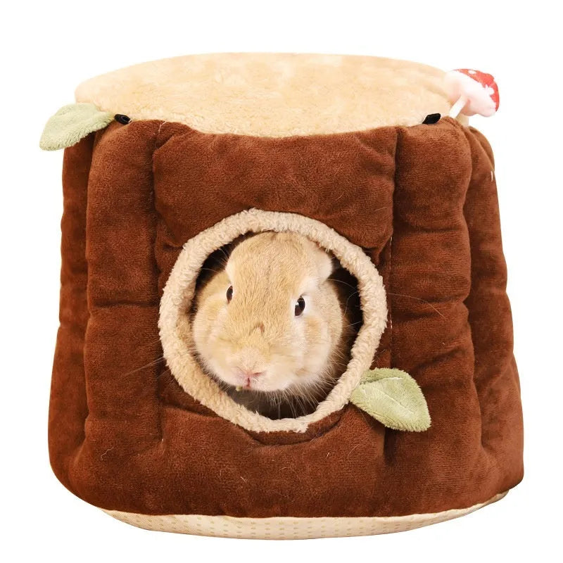 Brown washable hanging stump nest for rabbits with three size options