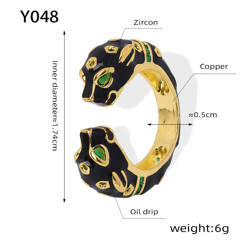 Women's geometric copper ring with electroplated black cheetah pattern design