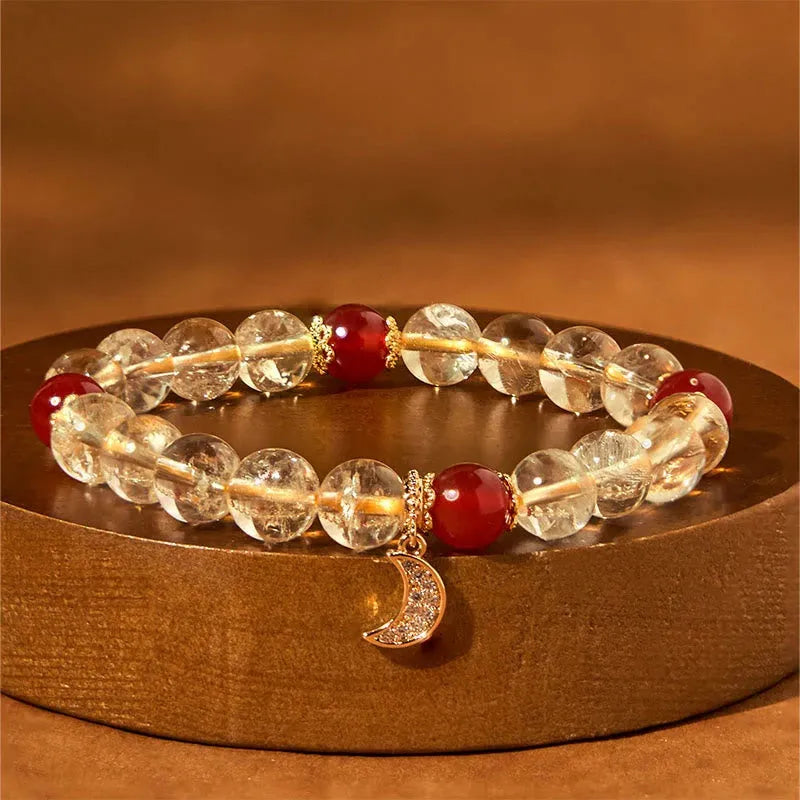 Crystal bracelet with citrine red agate moon boom design for women