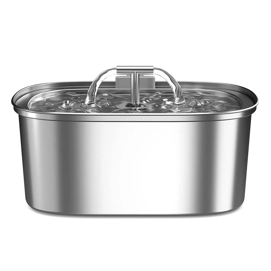 Stainless steel pet water dispenser with large 4-litre tank and selectable water outlet design