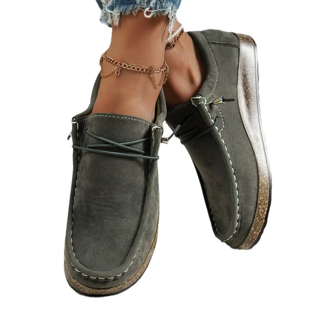 Plus size women's flat shoes with elastic band, PU upper, rubber sole, round toe, available in multiple colours