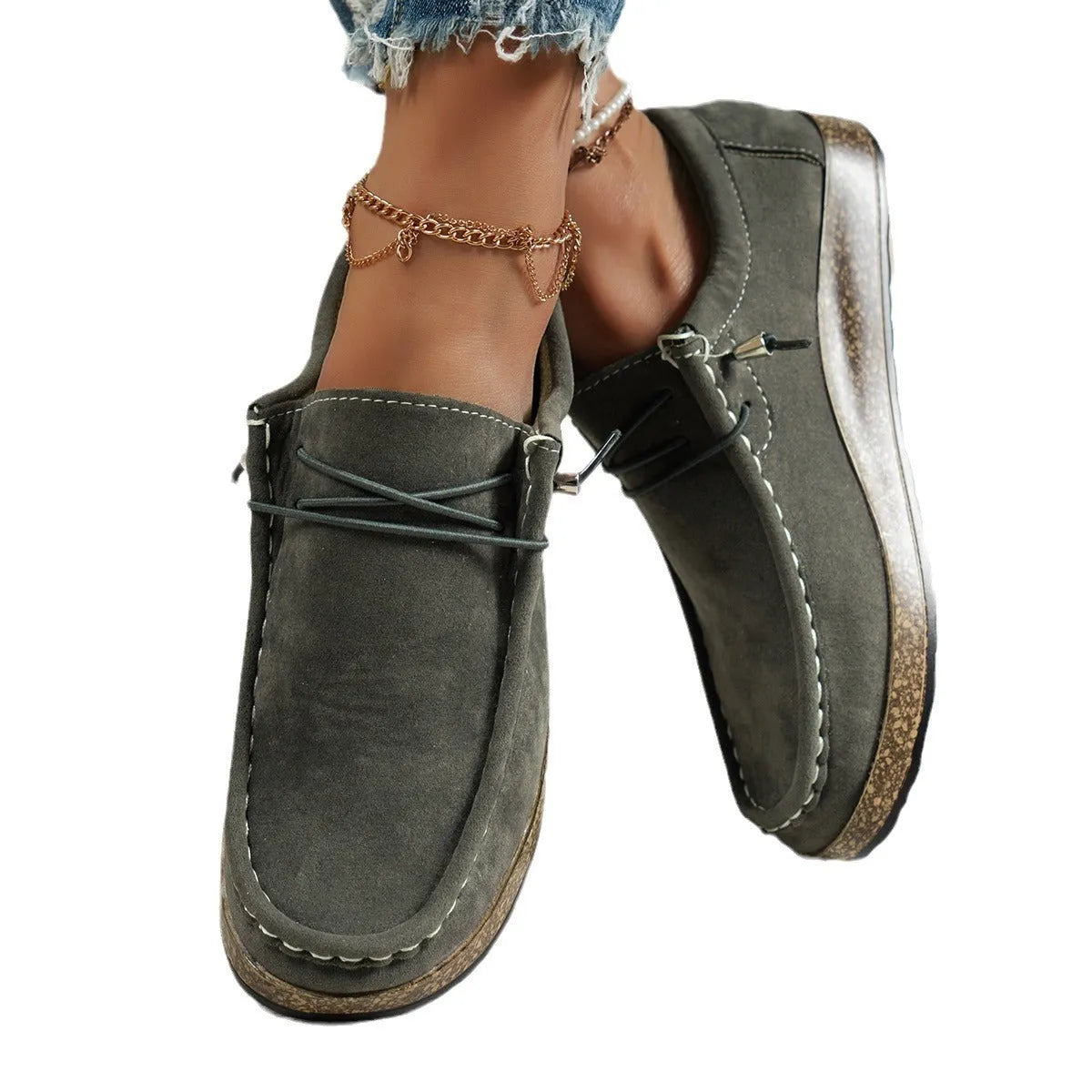 Plus size women's flat shoes with elastic band, PU upper, rubber sole, round toe, available in multiple colours