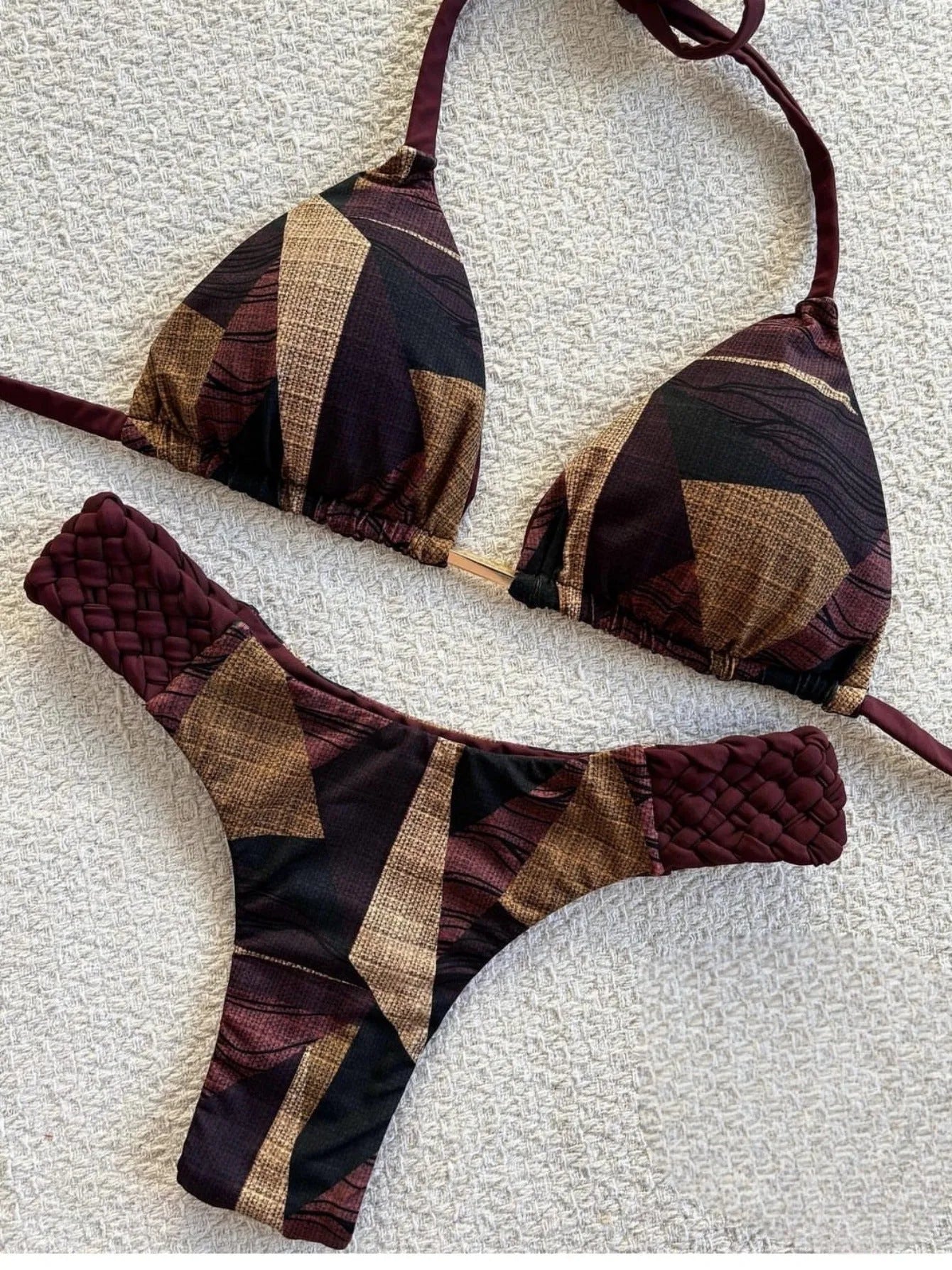 Braid rope print nylon bikini set for women in briefs style, available in multiple colours and sizes