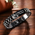 Men's titanium steel lettering bracelet with curved heart shape in black or grey options