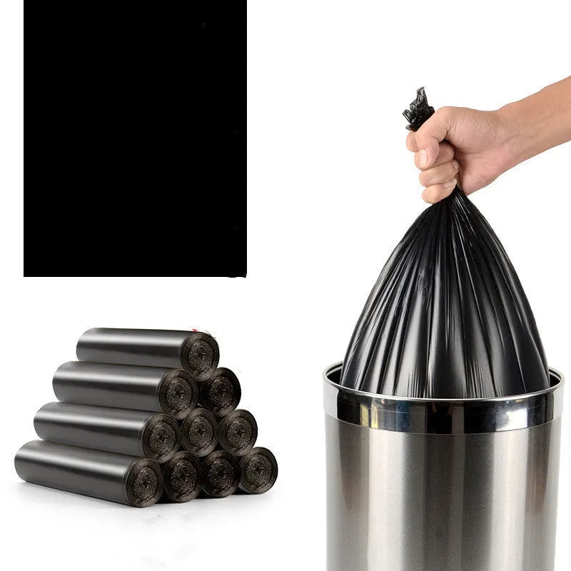 Roll of 200 thickened polyethylene bin bags measuring 50x60cm in black flat-mouth design