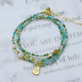 Turquoise round bead bracelet with a three-ring pull-out adjustable clasp in Korean style.