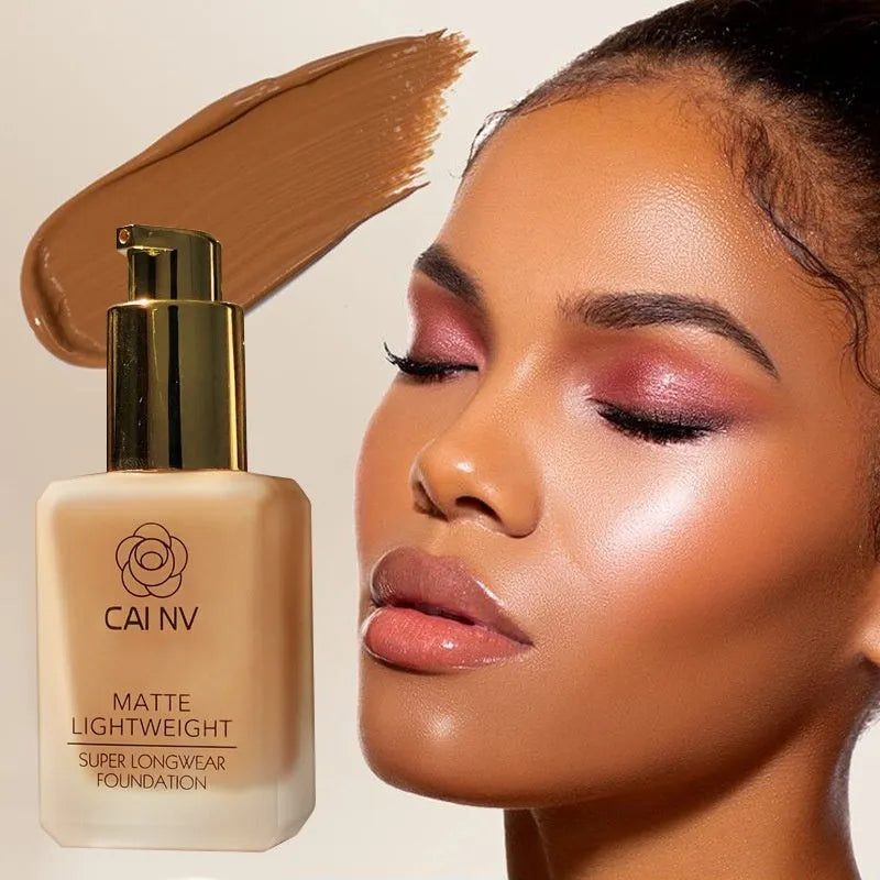 Liquid foundation bottle with discolouration resistance for mixed skin types in six shade options