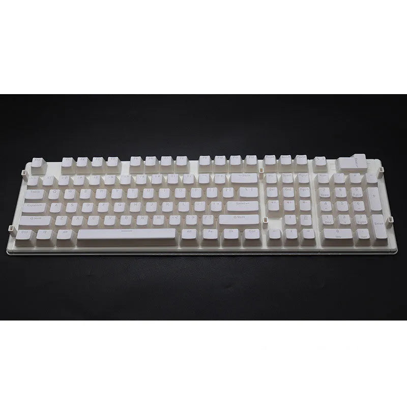 Set of 108 translucent pudding-style PBT keycaps for mechanical keyboards in assorted colours.