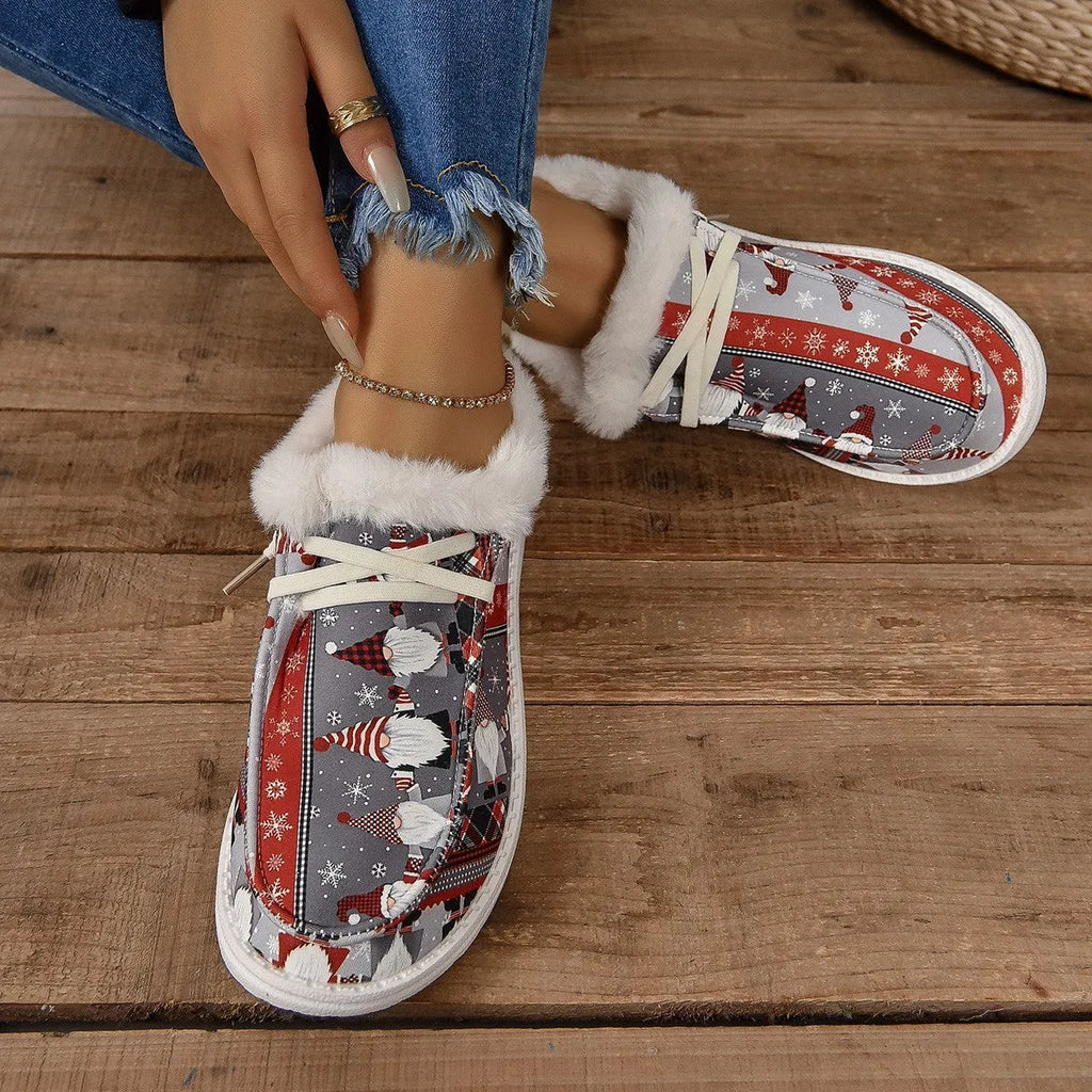 Colour block low-top winter boots for women with cotton lining and chunky heel, available in large sizes
