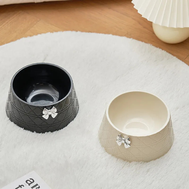 Bowknot pet feeding bowl with diamond pattern in multiple colour options