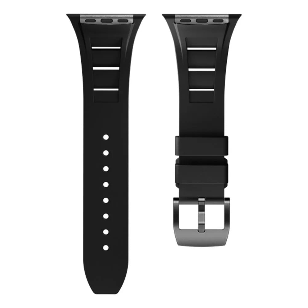 Orange liquid silicone watch strap with silver folding buckle for 42-49mm cases