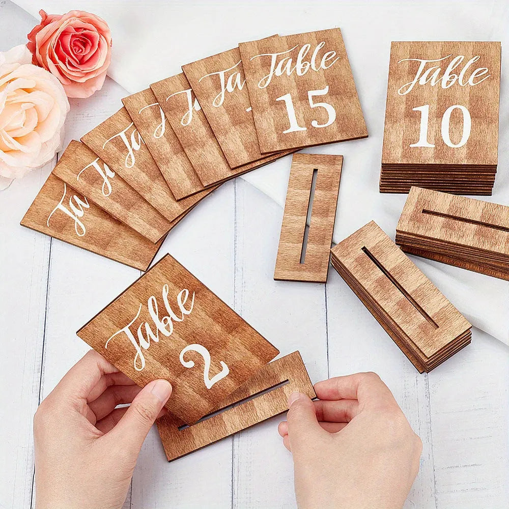 Set of 20 wooden American country style ornaments on wooden table, 10x7.4 cm each