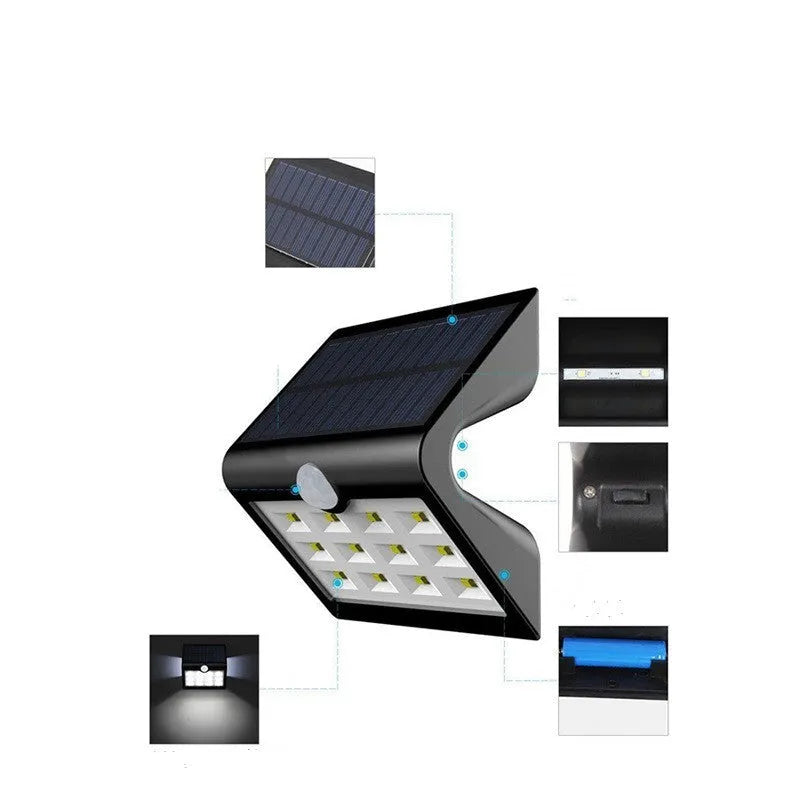 Compact white solar-powered outdoor wall light with motion sensor and LED panel.