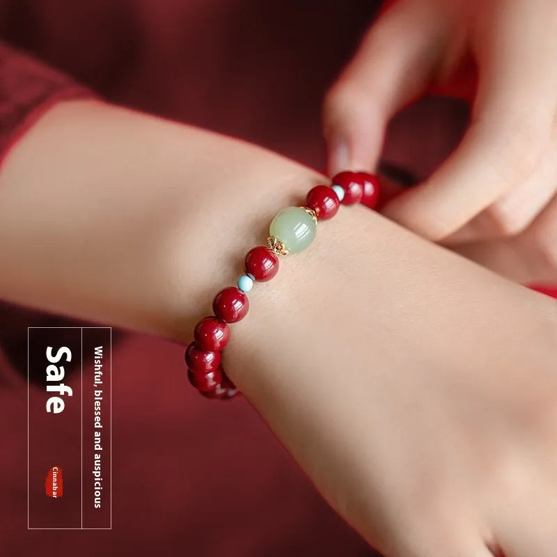 Cinnabar Hetian Jade beads bracelet in Purple Gold Sand colour with geometric elliptical beads