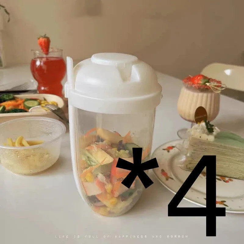 Ins style 1000ml salad cup with white fork and leak-proof cover, Klein Blue colour, on white background