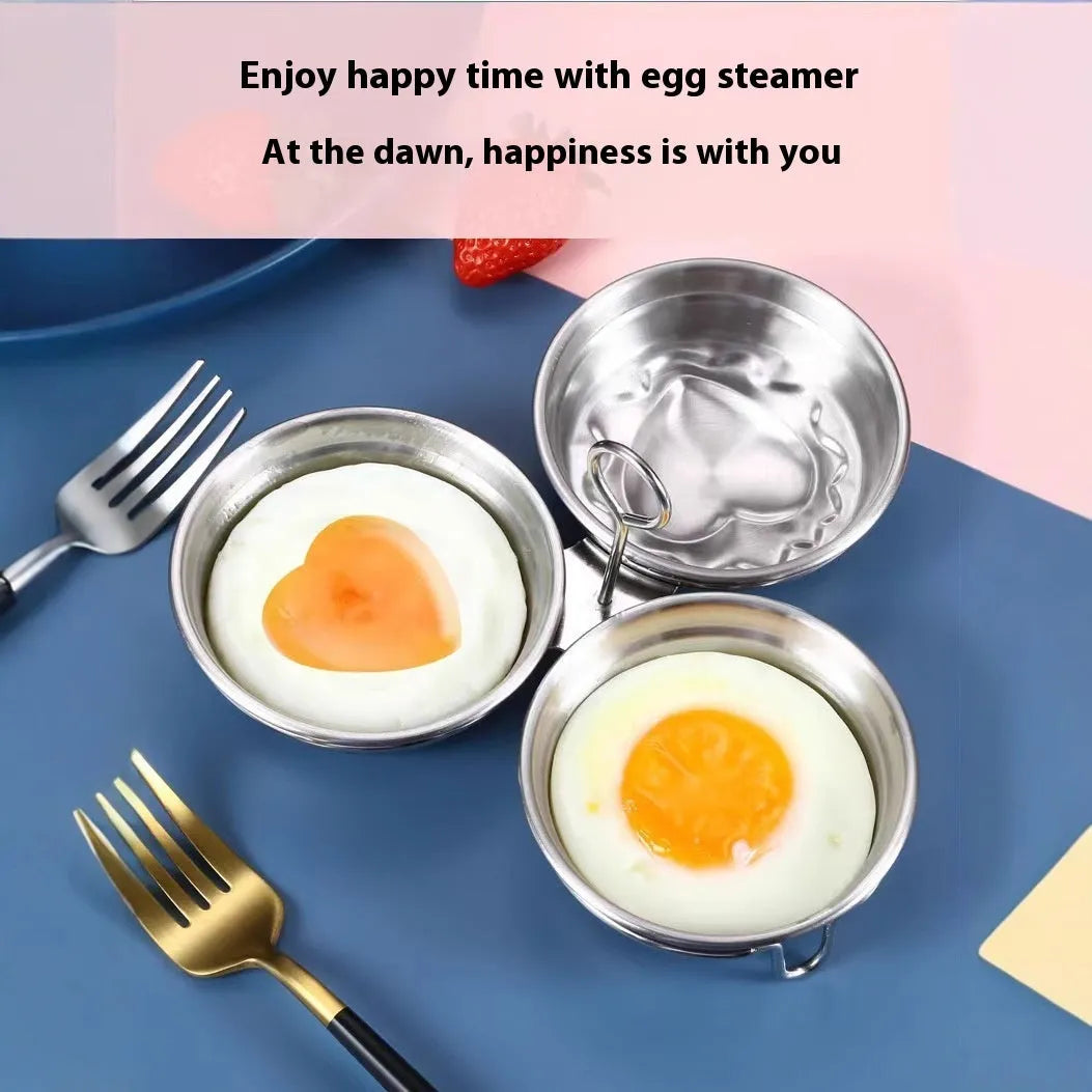 Stainless steel heart-shaped egg steamer for kitchen cooking