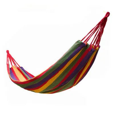 Canvas swing camping hammock with buckle in red anti-flip colour, fabric material, outdoor setting