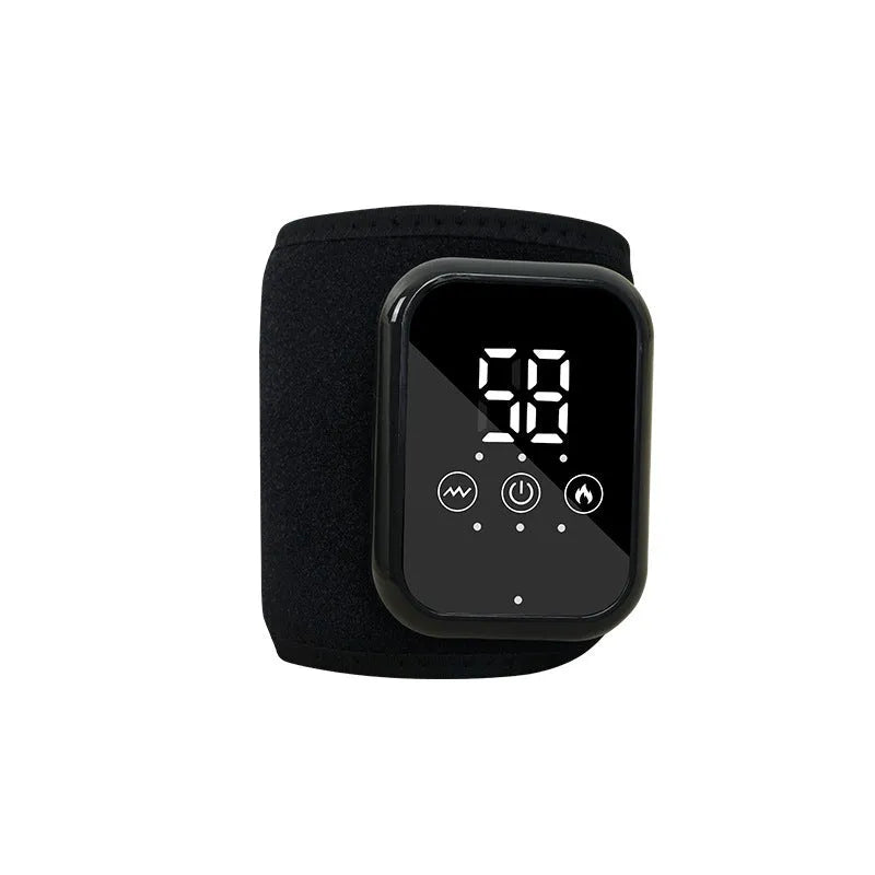 Black electric heating ankle sleeve wrapped around joint showing heating elements