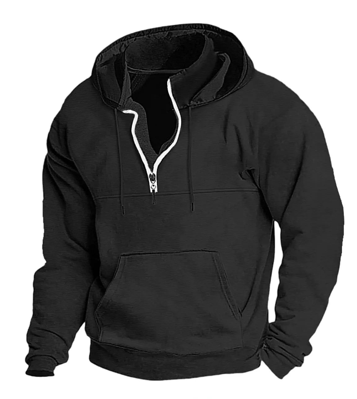 Men's hooded sweater in apricot colour, thick casual pullover jacket for winter, polyester fibre long sleeves