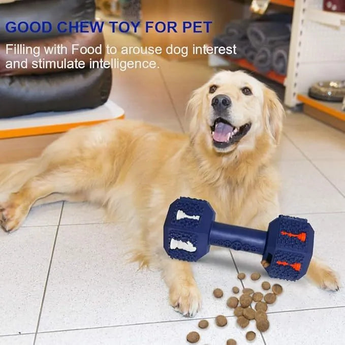 Natural rubber dog chew toy with hollow dumbbell design and textured surface for aggressive chewers
