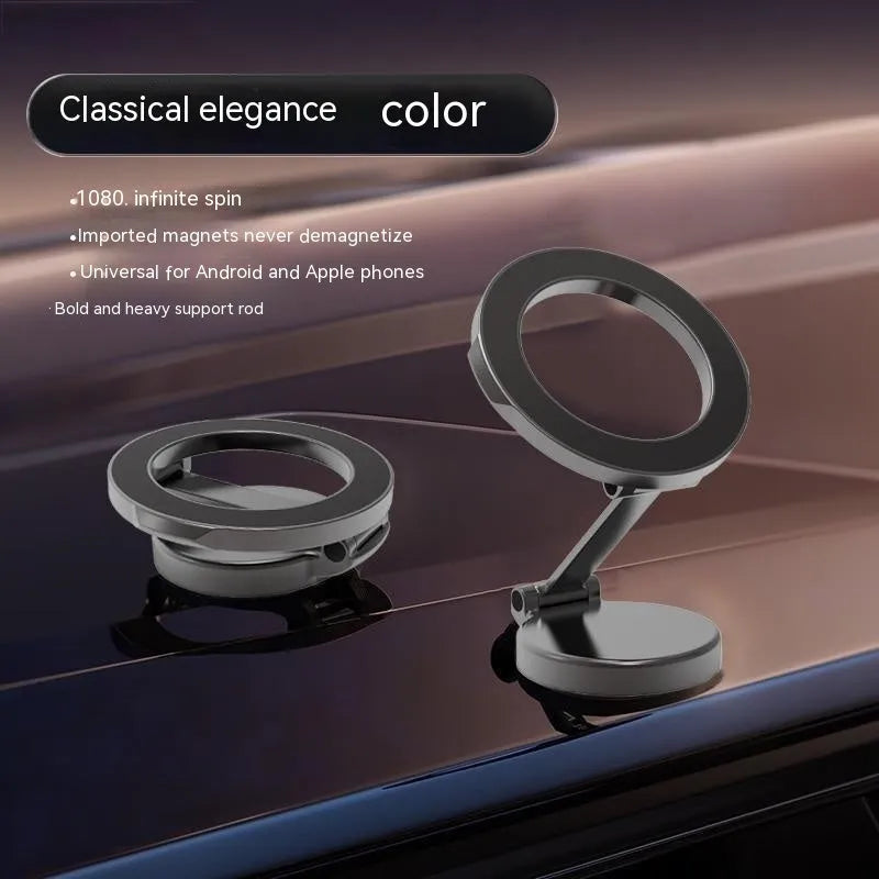 All-metal magnetic car phone mount with foldable design in Qian Colour, showing dashboard mounting bracket