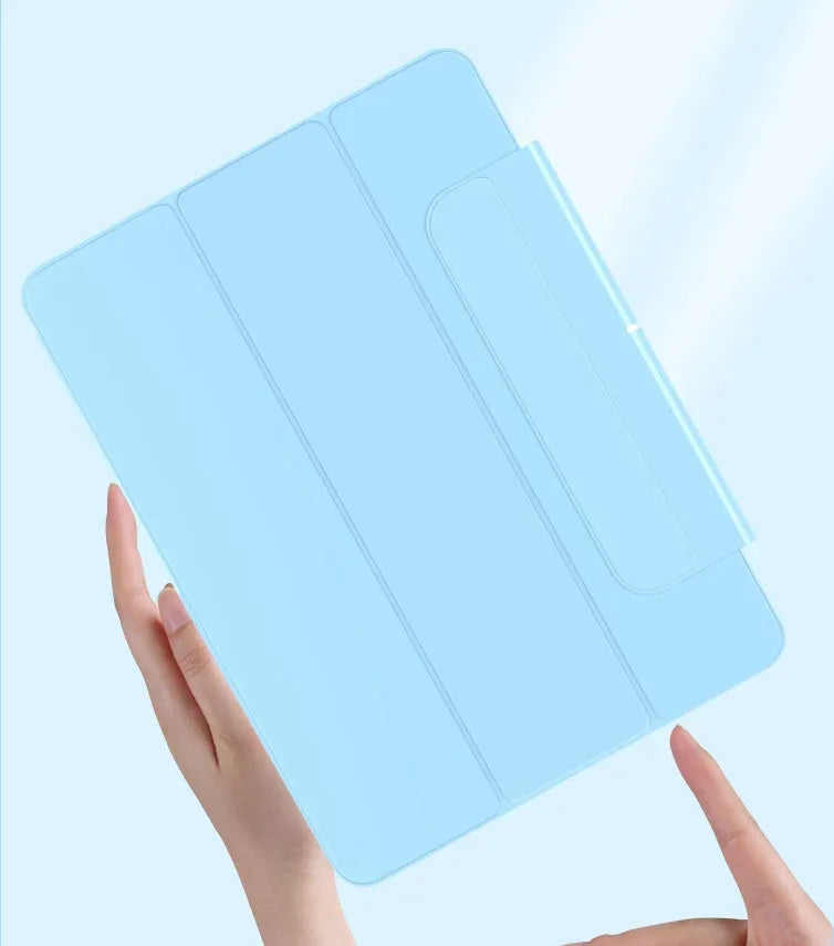 iPad magnetic protective case in multiple colours with a retractable drawer for Apple Pencil storage.