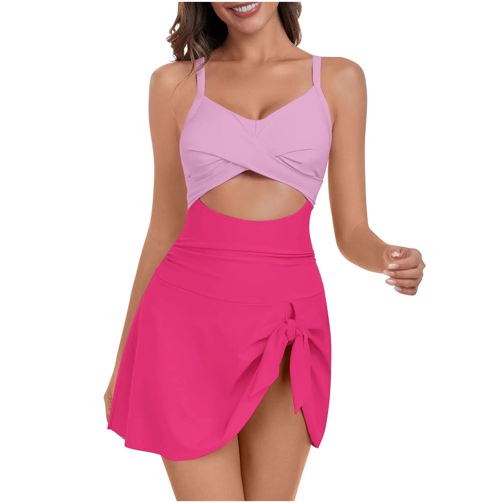 Women's solid colour one-piece swimsuit in polyester and spandex for swimming