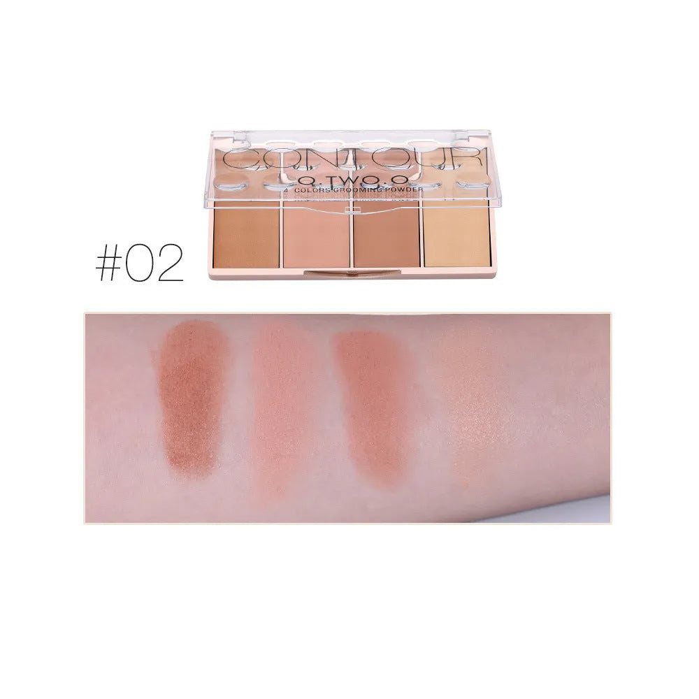 Rose gold four-colour highlight blush palette conditioning disc with pearl white highlighter, blush, and bronzer shades